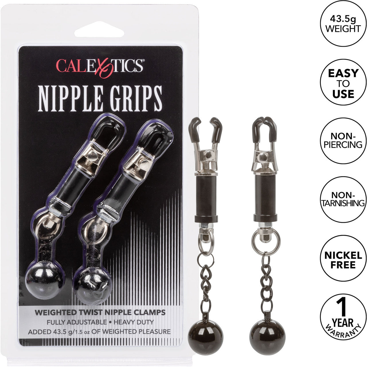 Nipple Grips Weighted Twist Nipple Clamps by CalExotics - Black