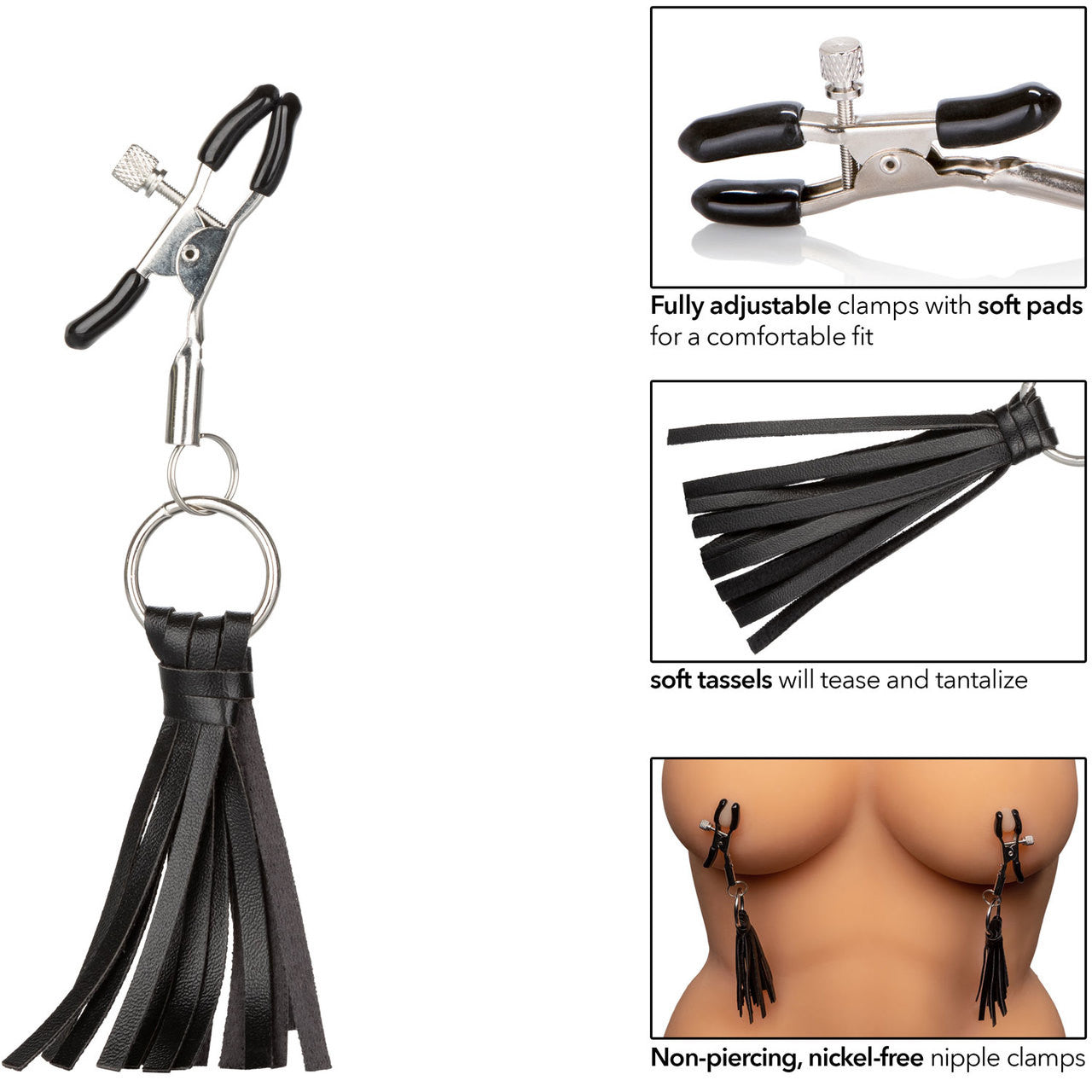 Nipple Play Playful Tassels Nipple Clamps By CalExotics - Black