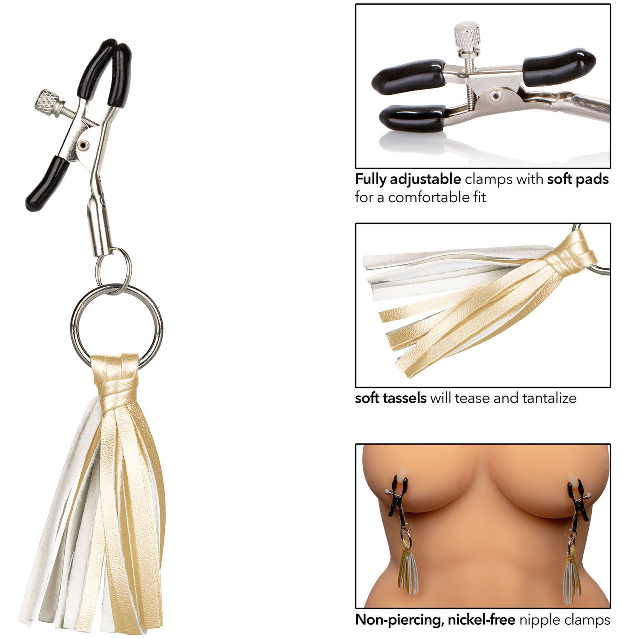 Nipple Play Playful Tassels Nipple Clamps By CalExotics - Gold