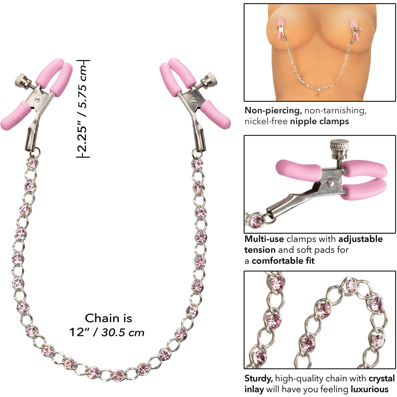 Nipple Play Crystal Chain Nipple Clamps by CalExotics - Pink