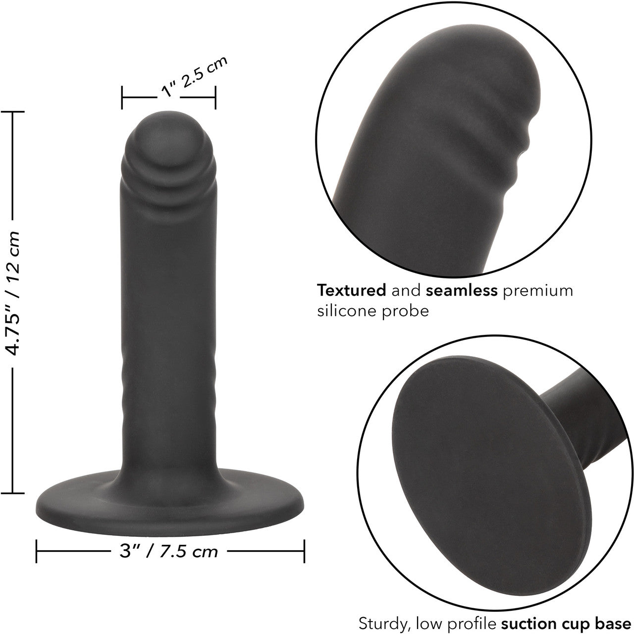 Boundless 4.75" Ridged Silicone Suction Cup Dildo By CalExotics - Black