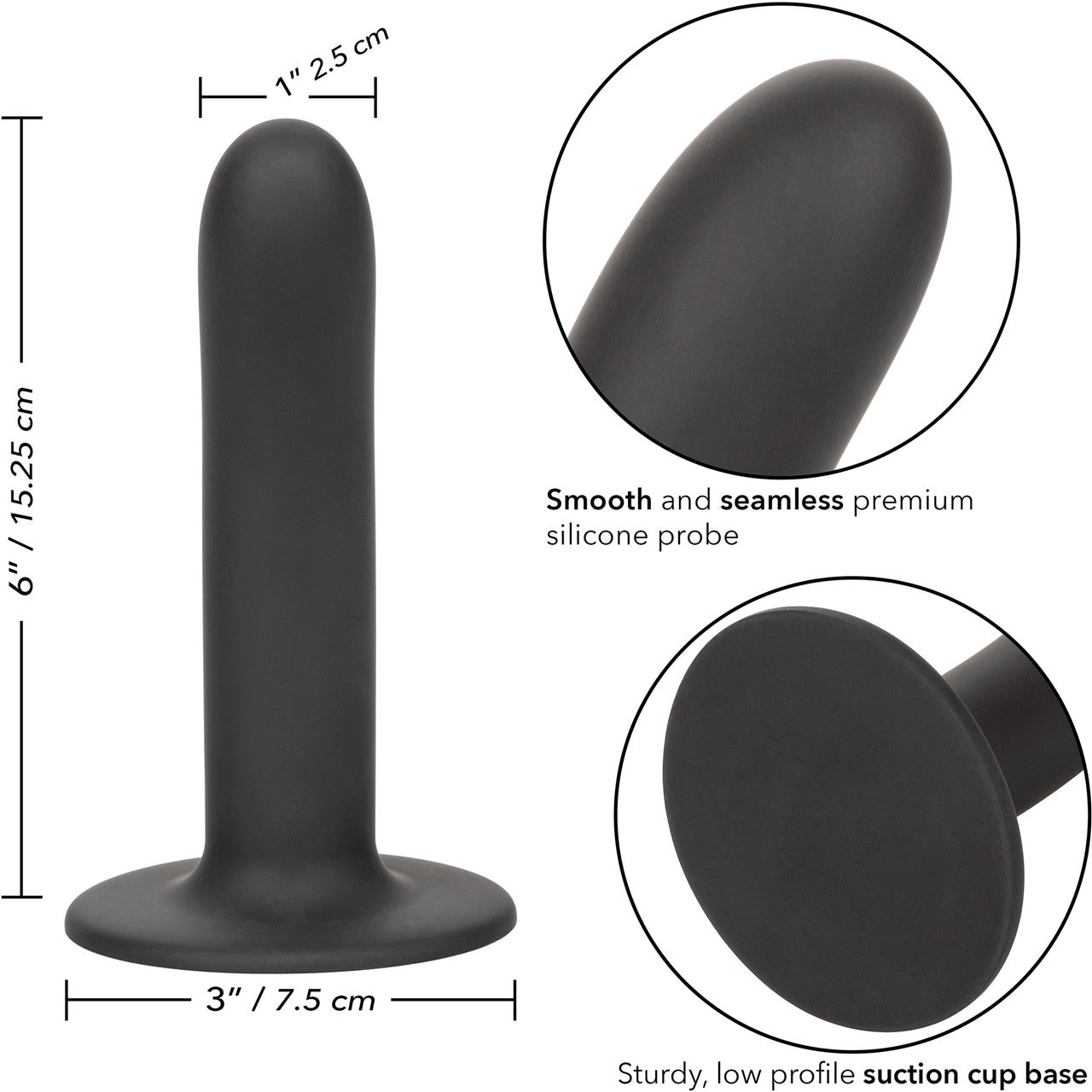 Boundless 6" Smooth Silicone Suction Cup Dildo By CalExotics - Black