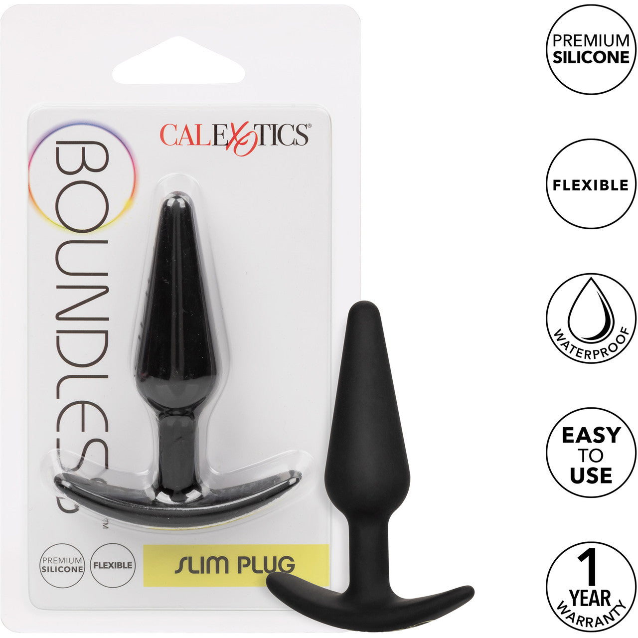 Boundless Slim Plug Silicone Butt Plug By CalExotics - Black