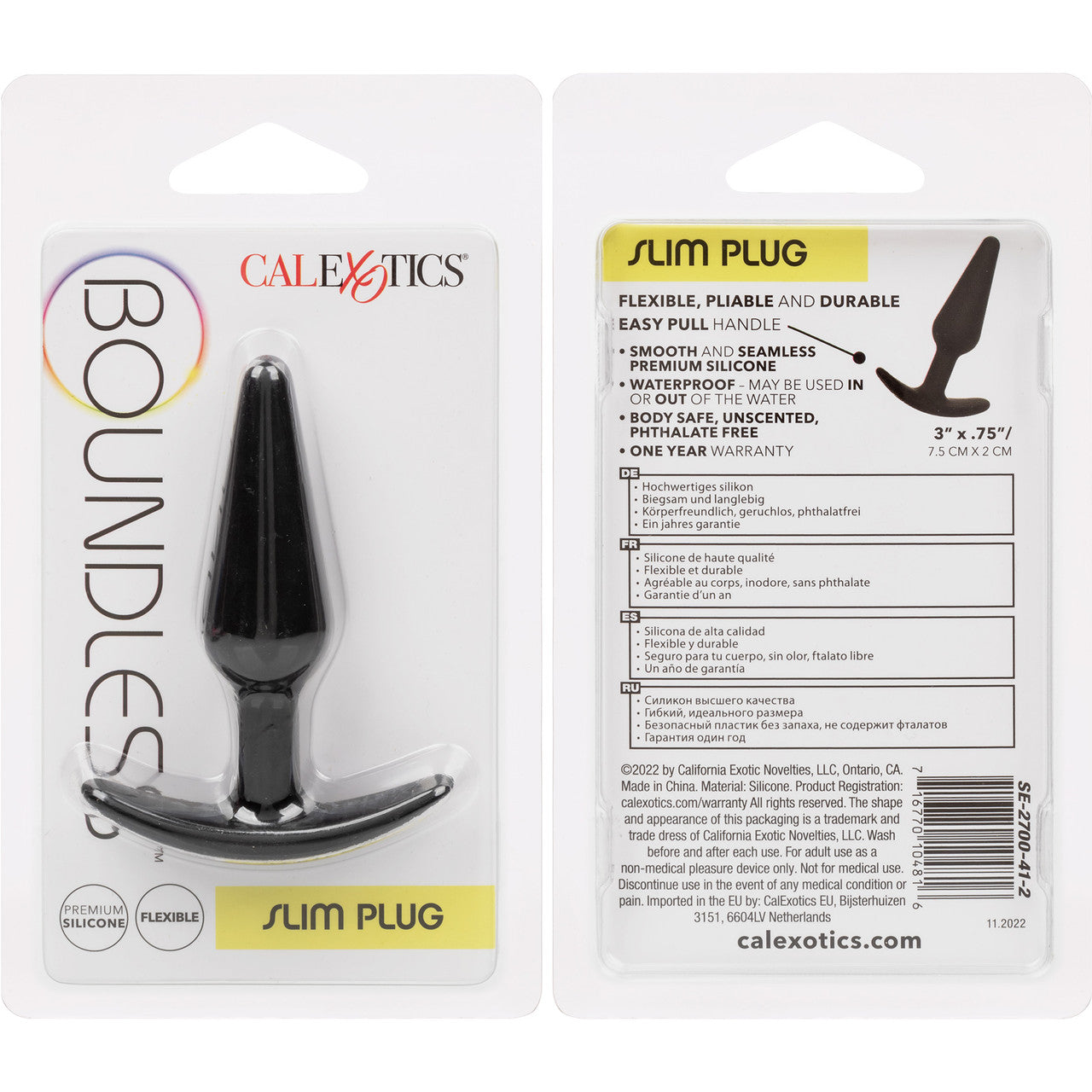 Boundless Slim Plug Silicone Butt Plug By CalExotics - Black