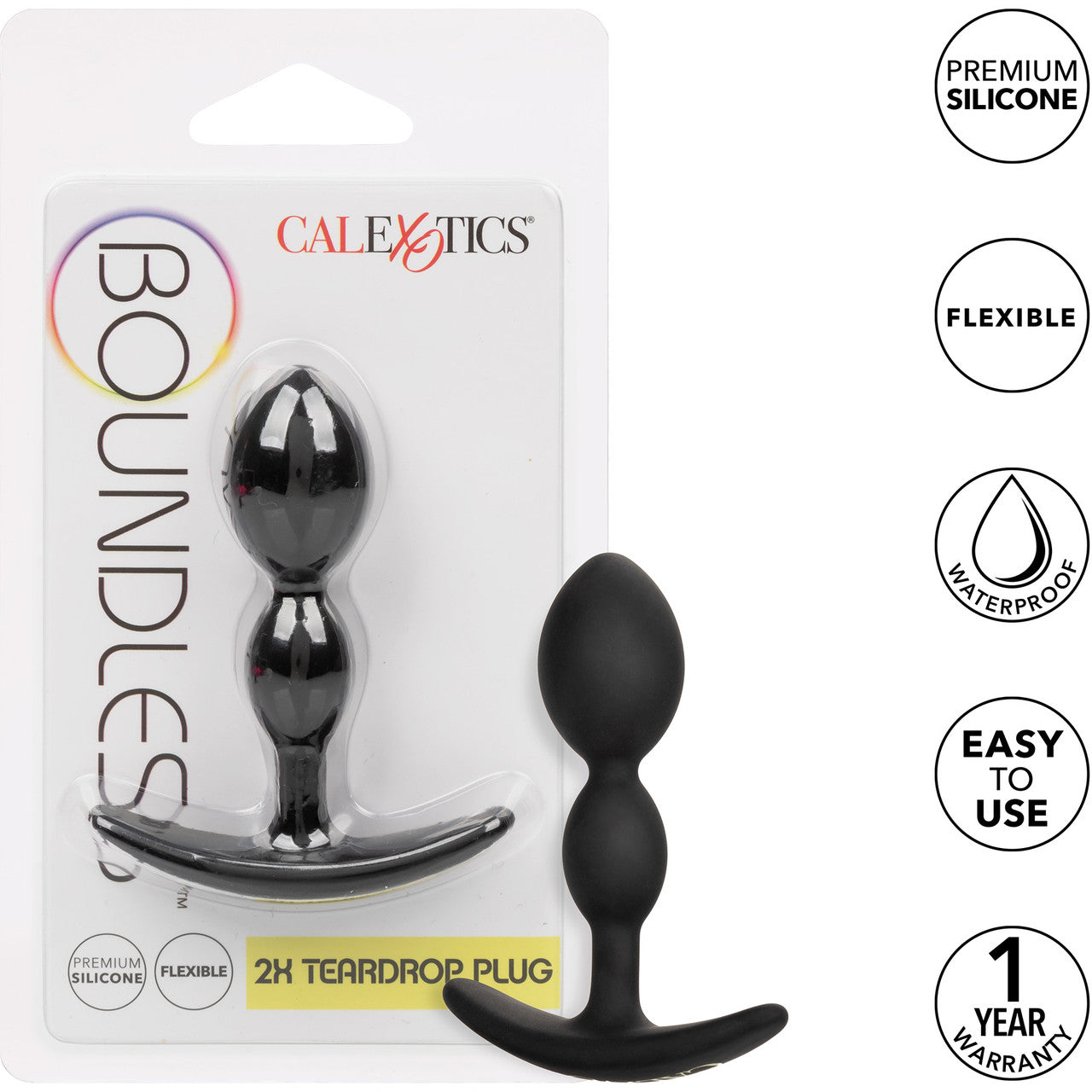 Boundless 2X Teardrop Plug Silicone Butt Plug By CalExotics - Black