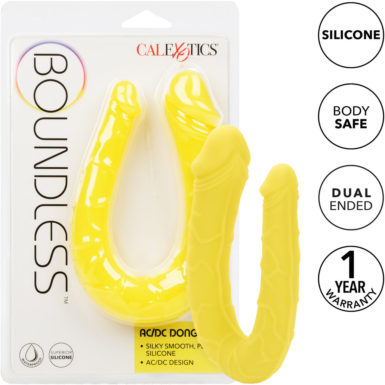 Boundless AC/DC Dong Silicone Double Dildo By CalExotics - Yellow