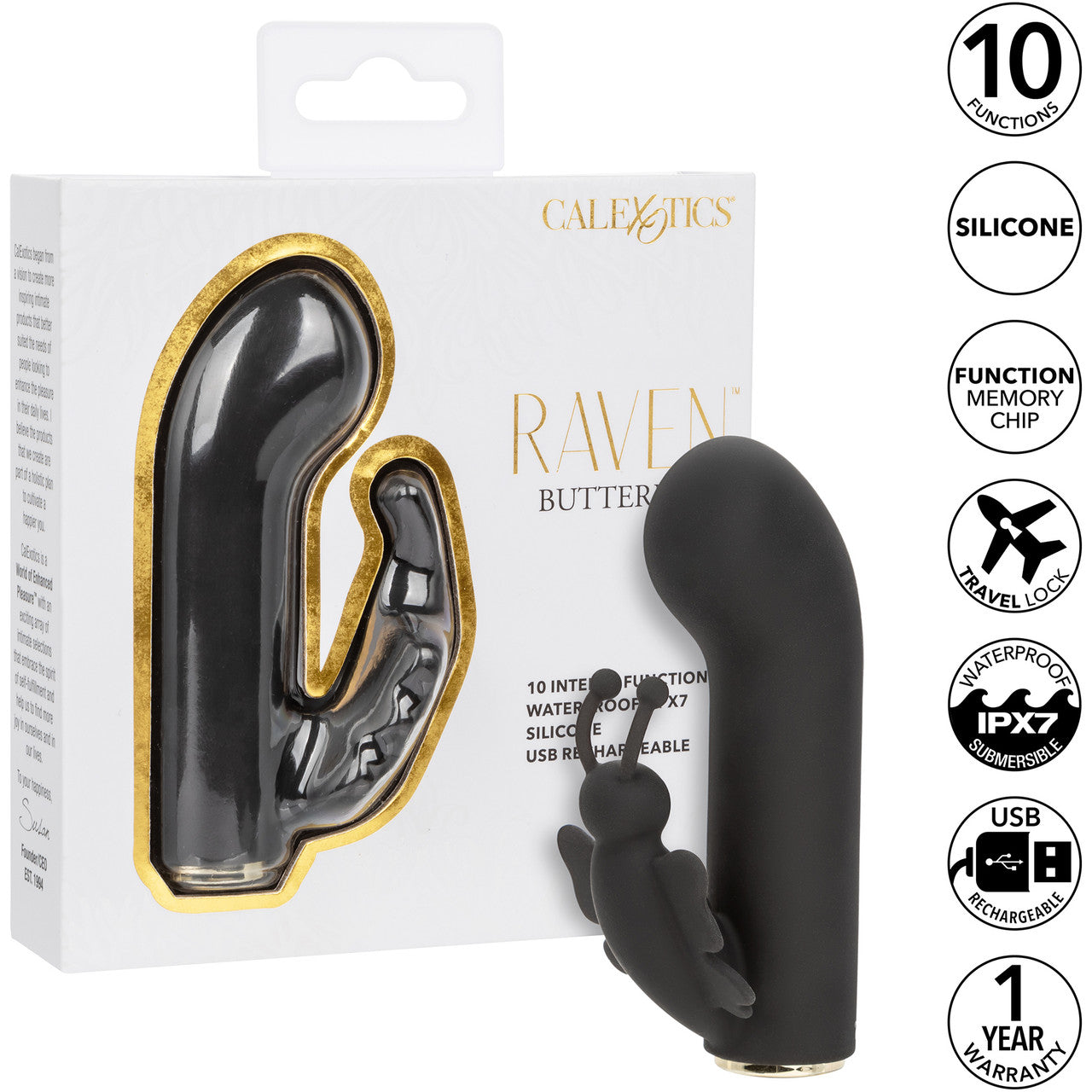 Raven Butterfly Rechargeable Waterproof Silicone Dual Stimulation Vibrator By CalExotics