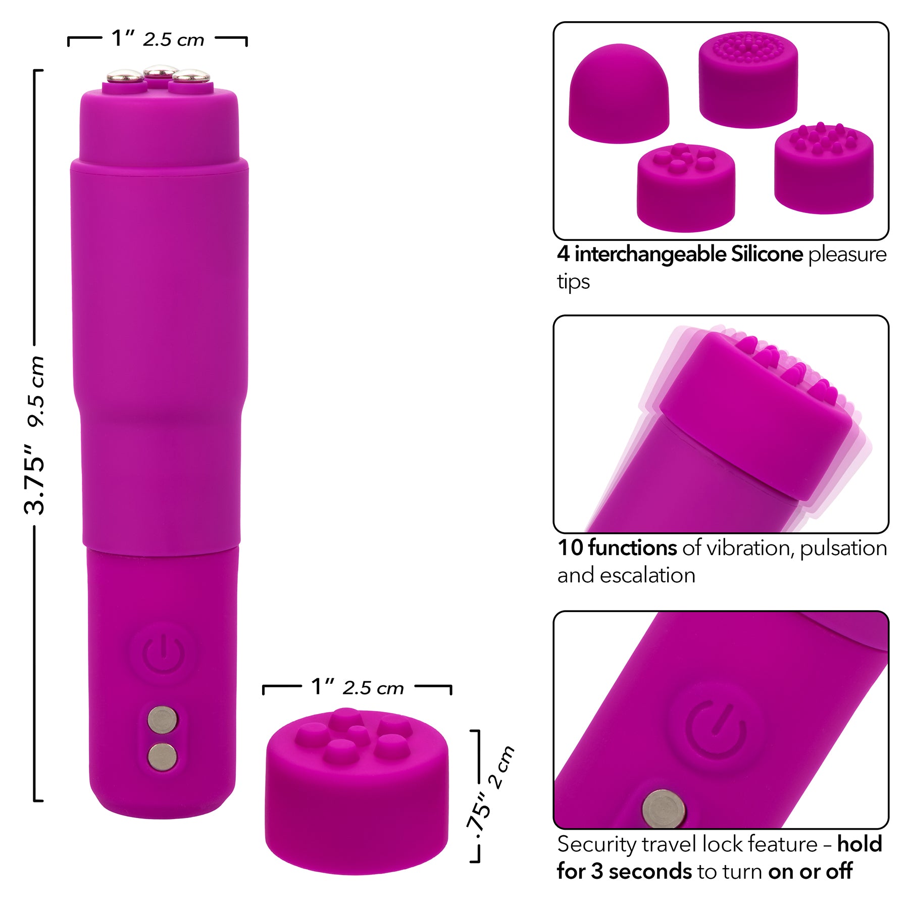 Kyst™ Mega-Mite™ Rechargeable Silicone Bullet With 4 Pleasure Tips - Pink