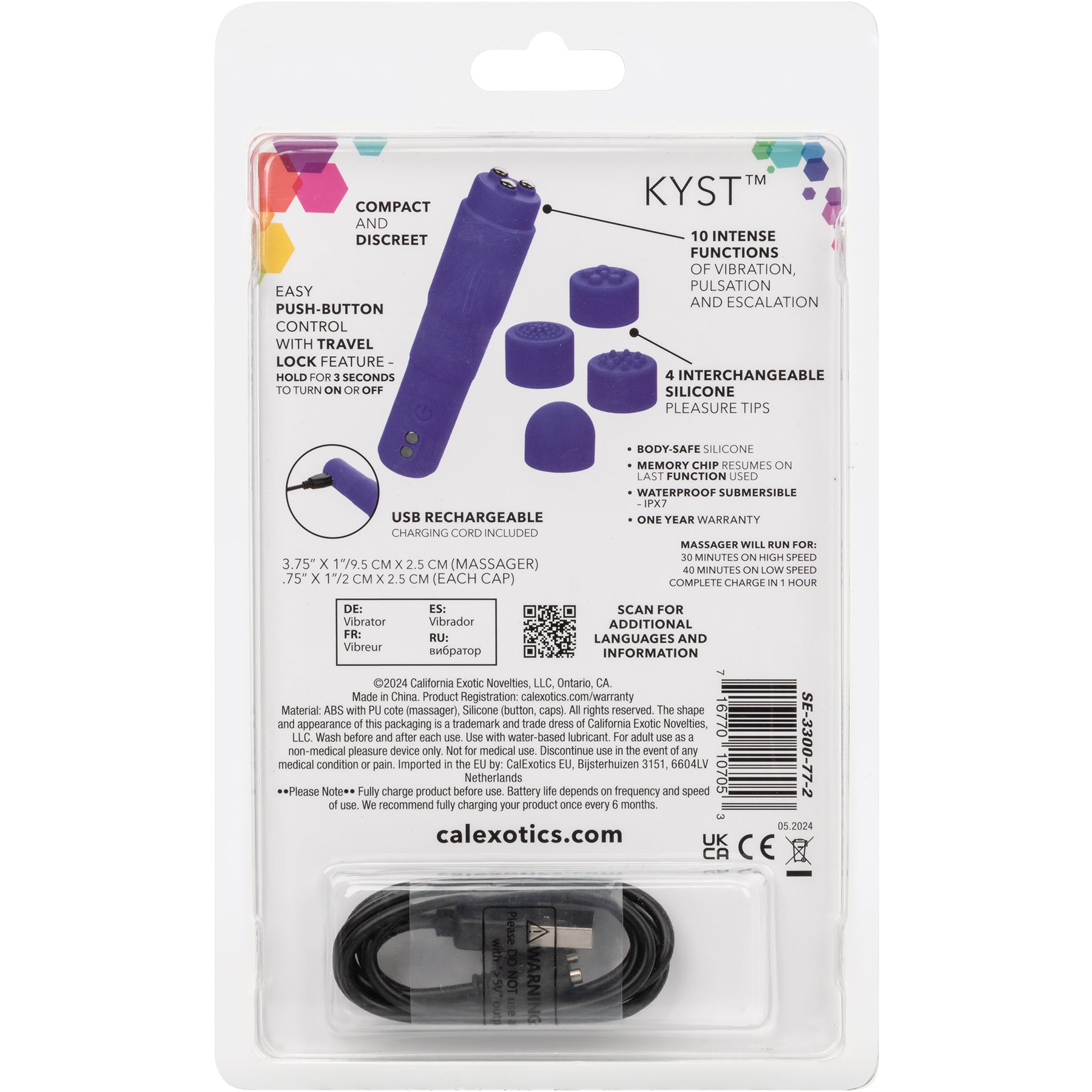 Kyst™ Mega-Mite™ Rechargeable Silicone Bullet With 4 Pleasure Tips - Blue