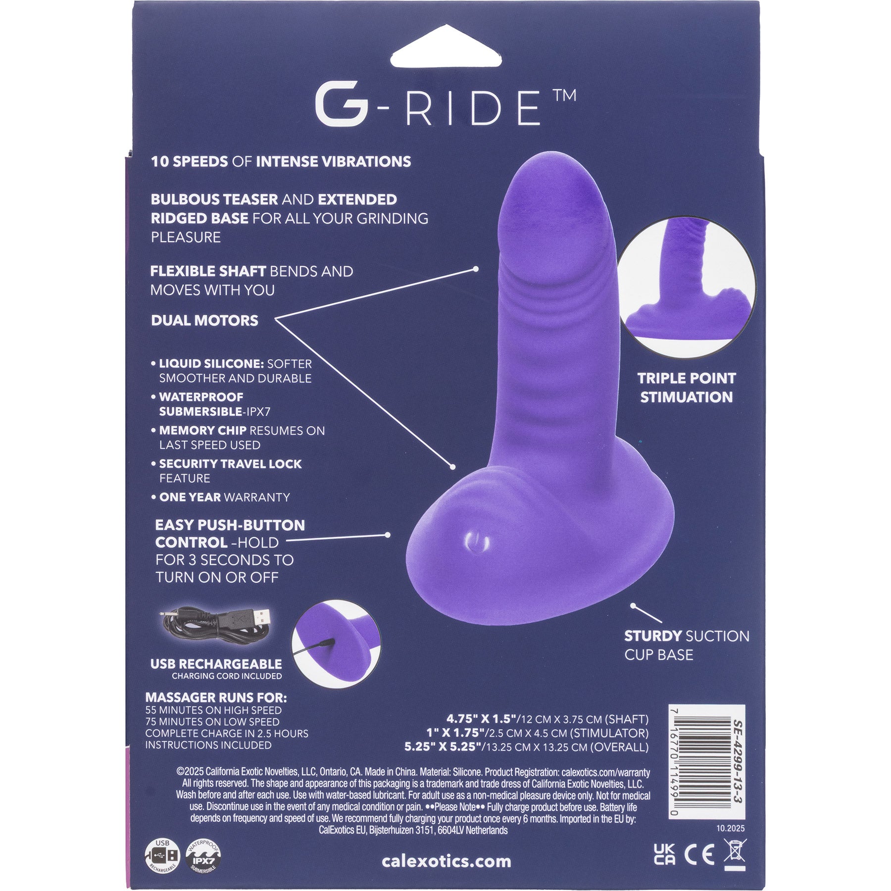 G-Ride™ Thrill Ride 4.75" Rechargeable Silicone Triple Stimulation Dildo
