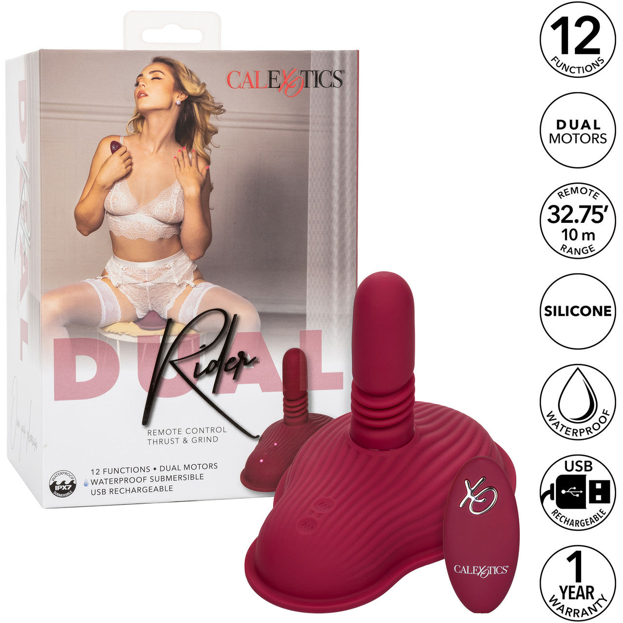 Dual Rider Thrust & Grind Silicone Rechargeable Grinding Vibrator With Remote By CalExotics