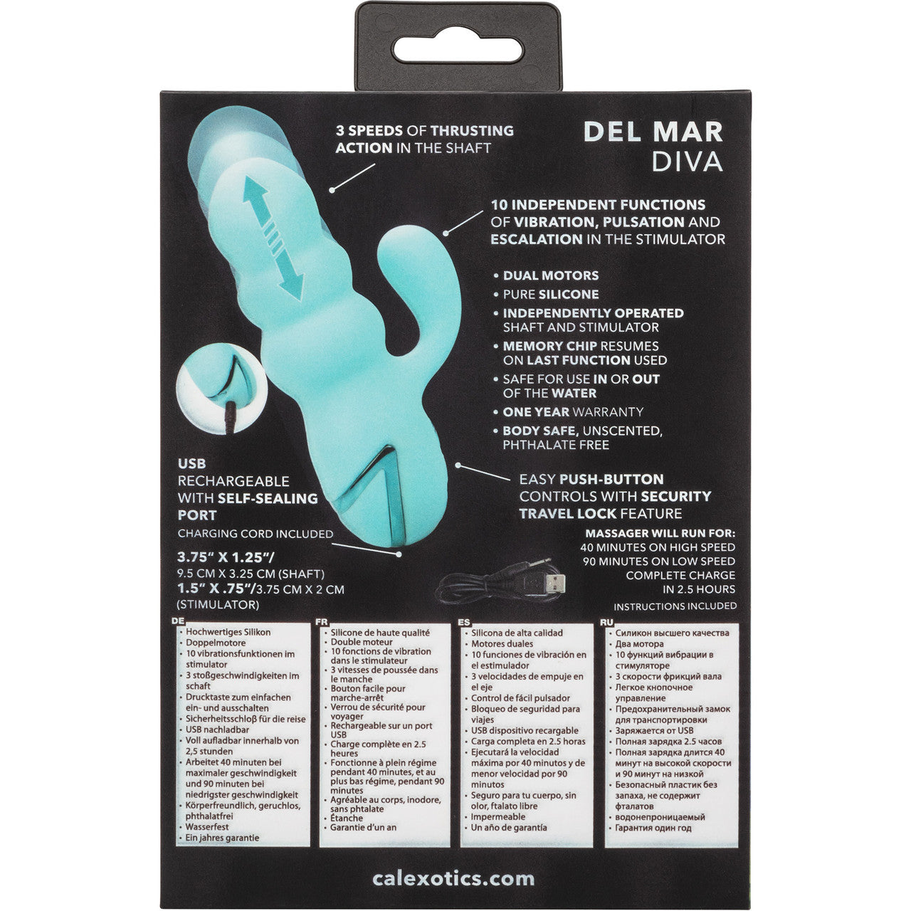 California Dreaming Del Mar Diva Rabbit Style Silicone Rechargeable Vibrator by CalExotics