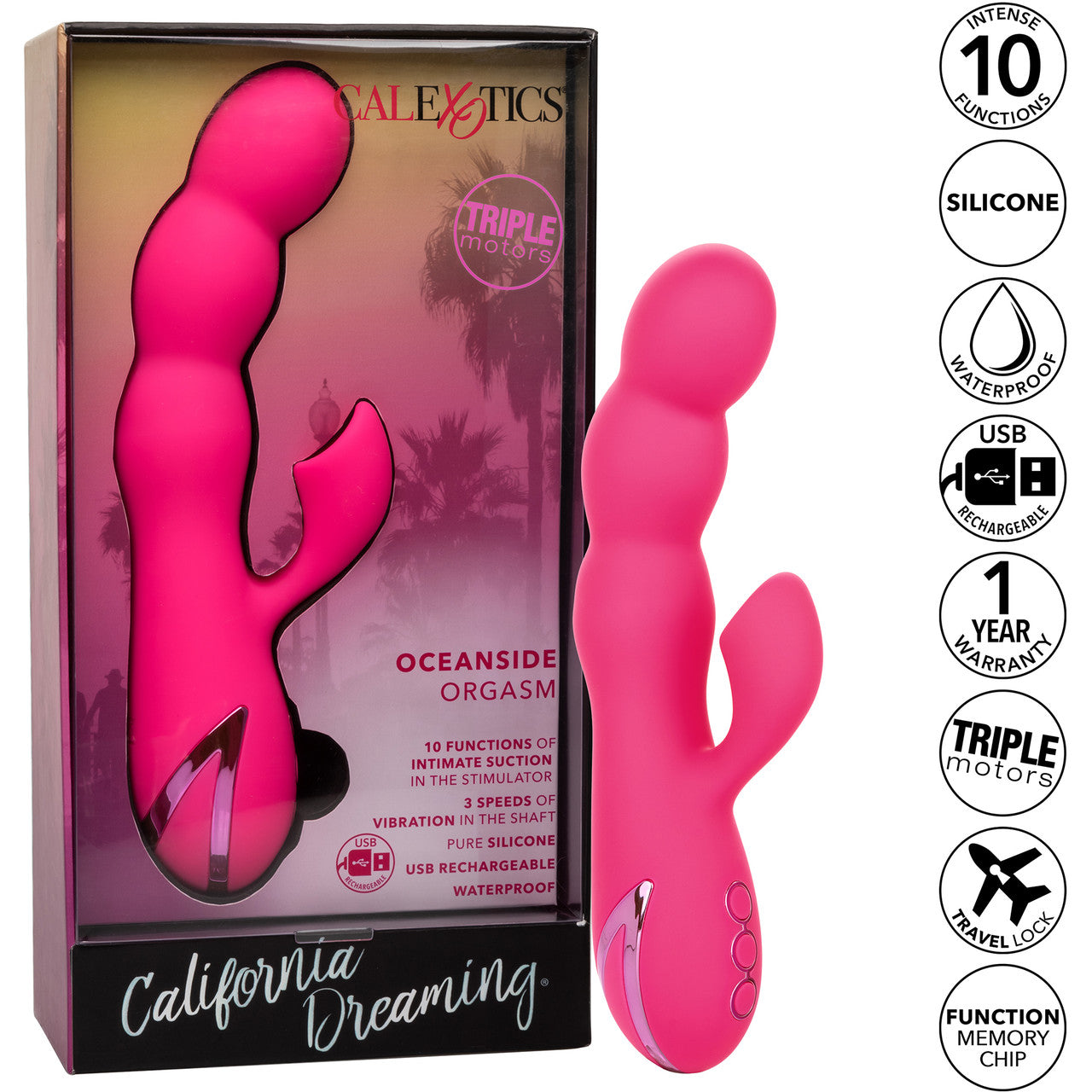 California Dreaming Oceanside Orgasm Rabbit Style Silicone Vibrator With Clitoral Suction By CalExotics