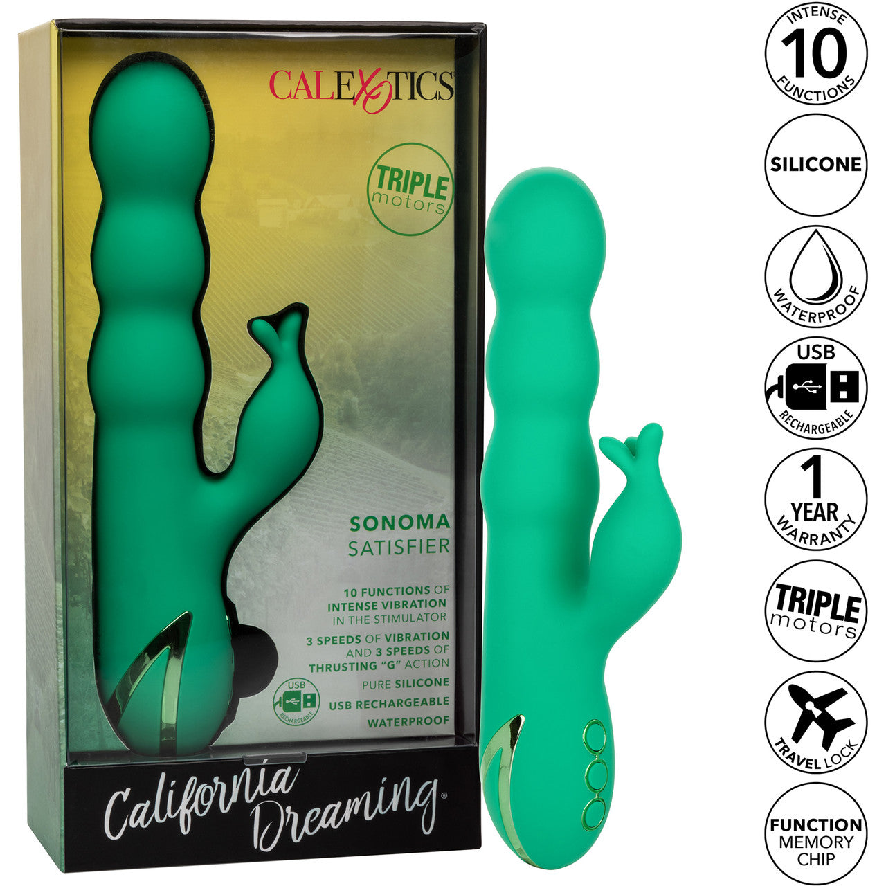 California Dreaming Sonoma Satisfyer Rabbit Style Thrusting Silicone G-Spot Vibrator By CalExotics