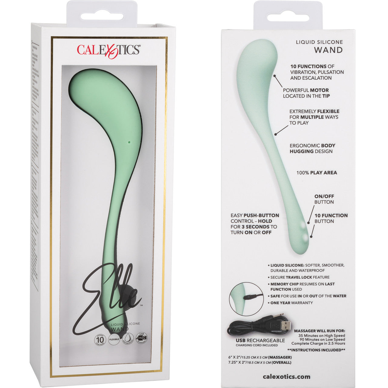 Elle Liquid Silicone Wand Rechargeable Waterproof Vibrator By CalExotics - Green