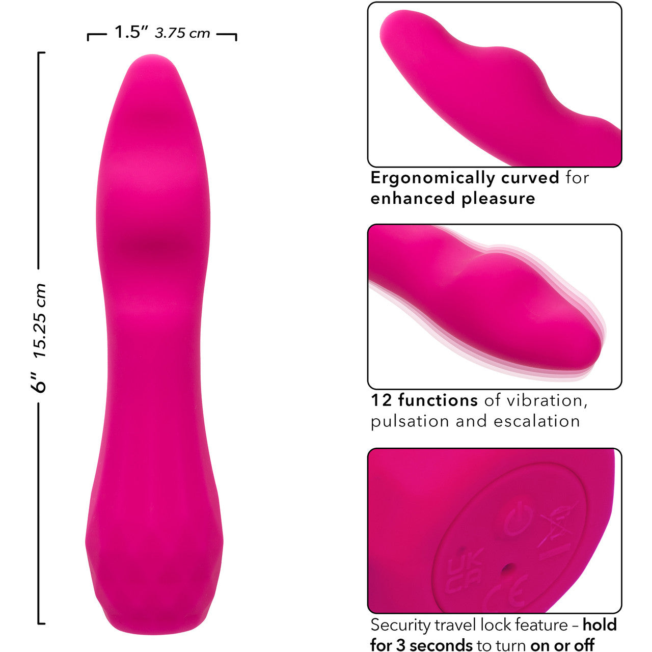 Gia Curved Pleaser Rechargeable Waterproof Silicone G-Spot Vibrator By CalExotics - Pink