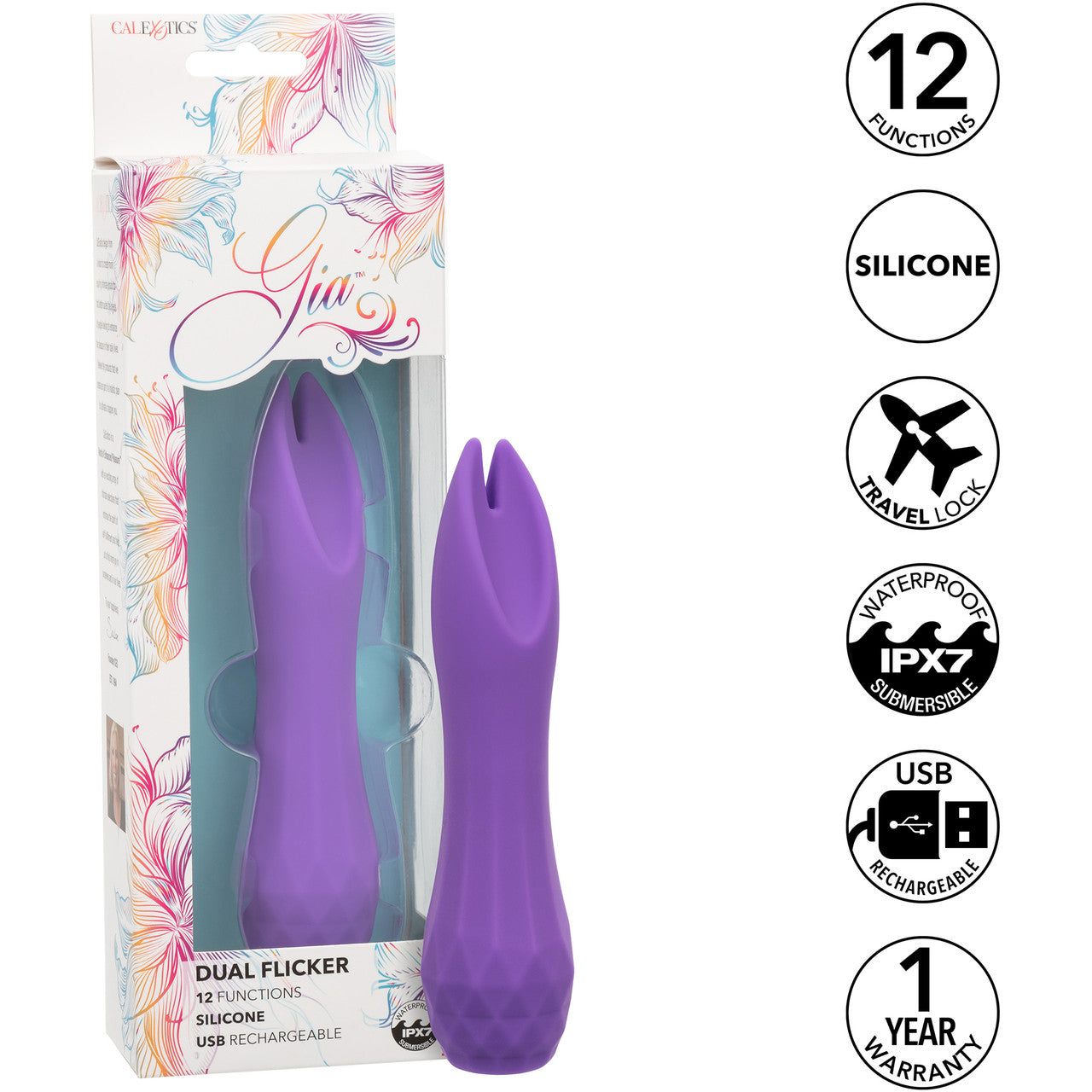 Gia Dual Flicker Rechargeable Waterproof Silicone Vibrator By CalExotics - Purple