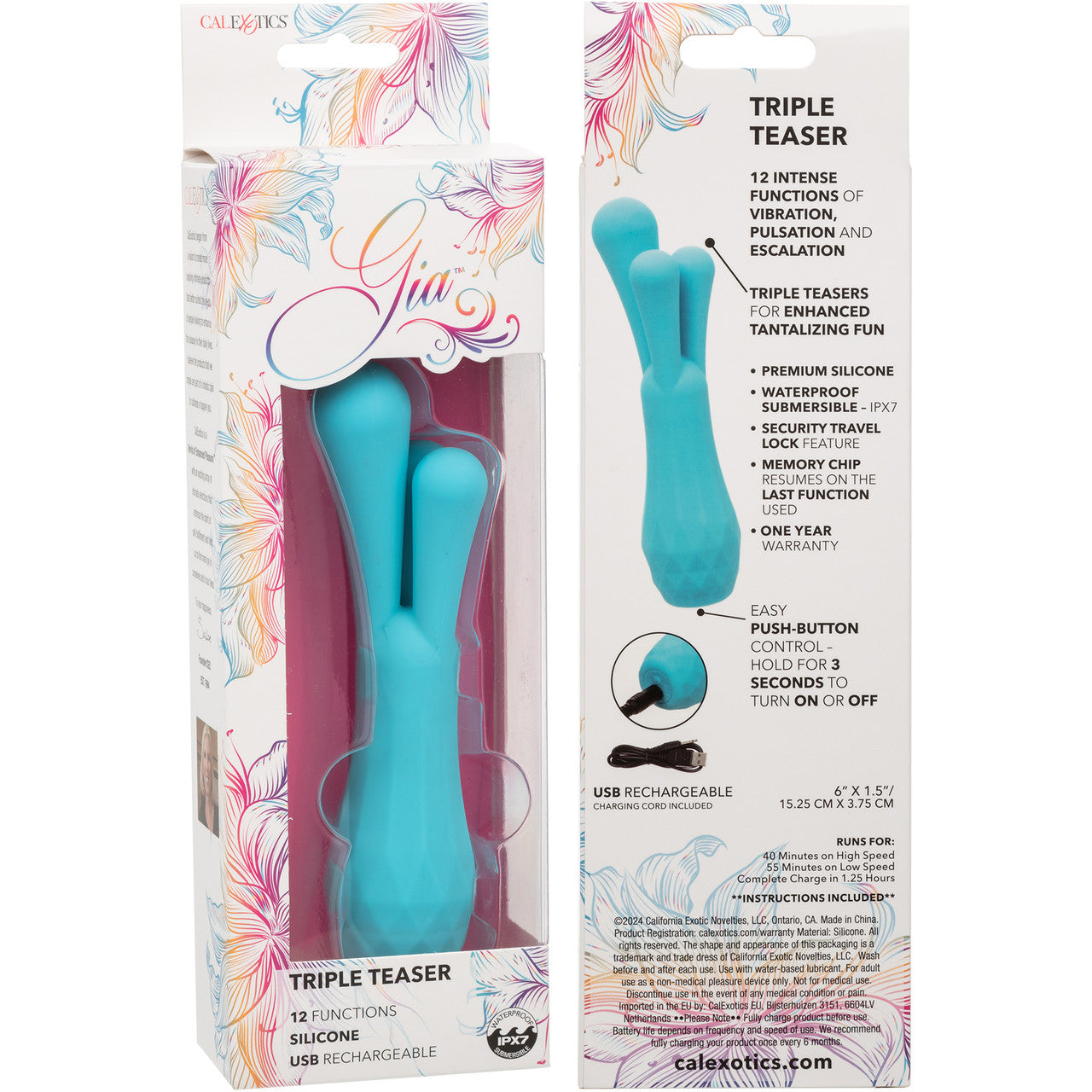 Gia Triple Teaser Rechargeable Waterproof Silicone Vibrator By CalExotics - Blue