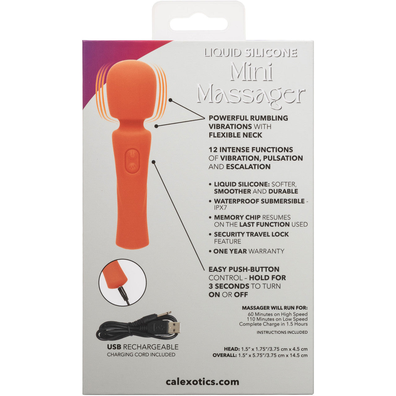 Stella Liquid Silicone Mini Massager Rechargeable Waterproof Wand Style Vibrator By CalExotics - Orange