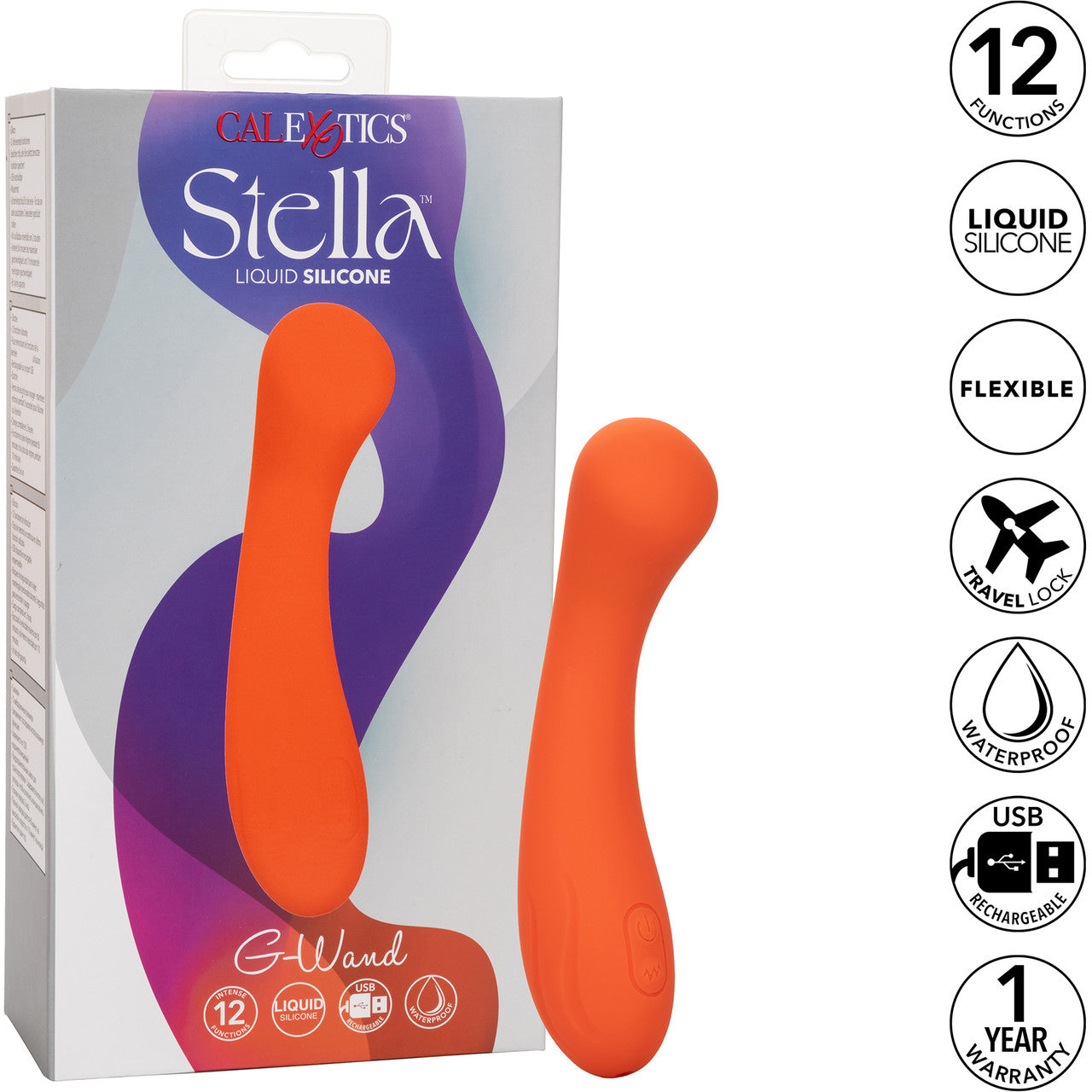 Stella Liquid Silicone G-Wand Waterproof Rechargeable G-Spot Vibrator By CalExotics - Orange