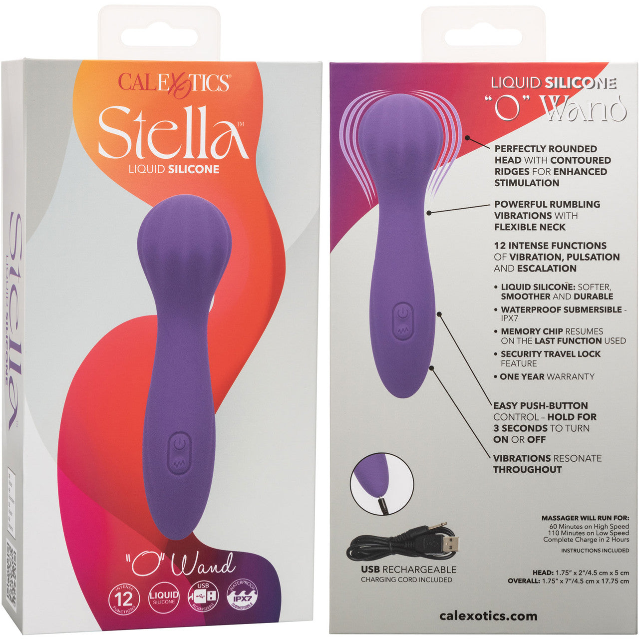 Stella Liquid Silicone "O" Wand Rechargeable Waterproof Wand Style Vibrator By CalExotics - Purple