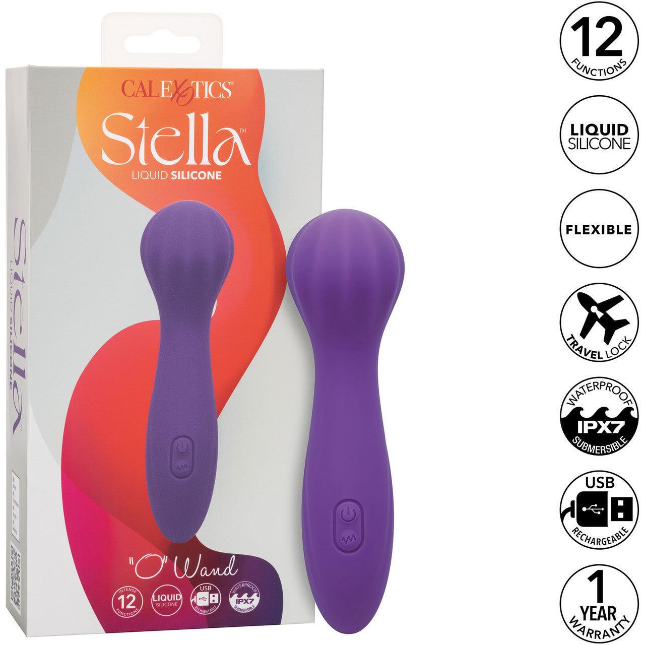 Stella Liquid Silicone "O" Wand Rechargeable Waterproof Wand Style Vibrator By CalExotics - Purple