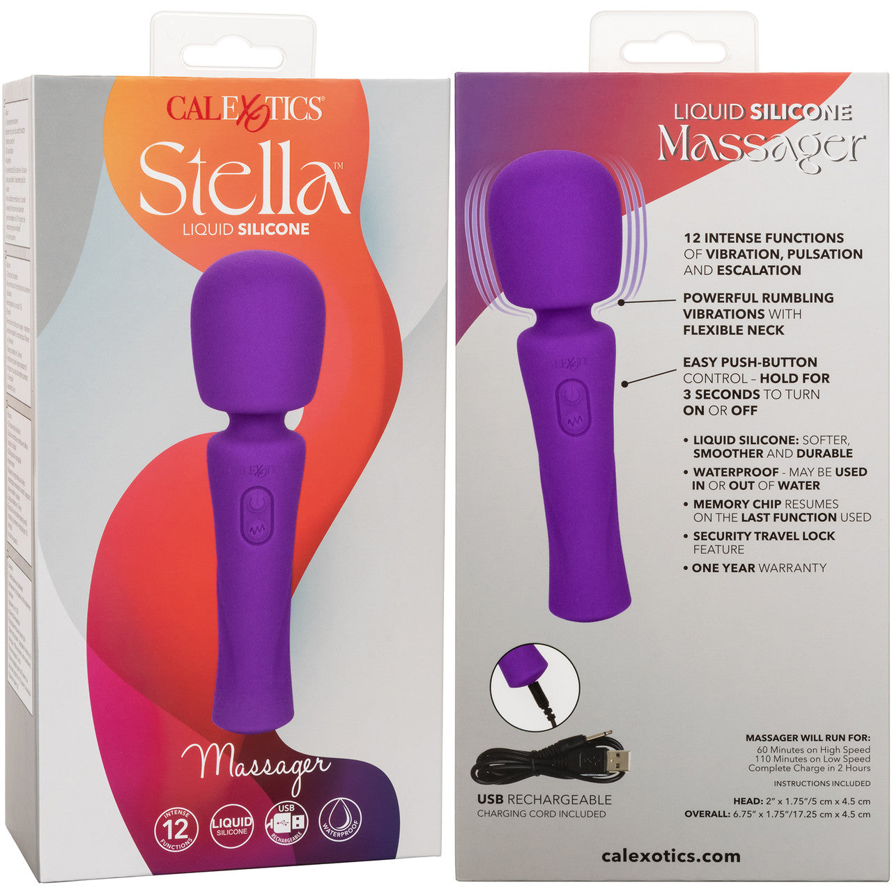 Stella Liquid Silicone Massager Rechargeable Wand Style Vibrator By CalExotics - Purple