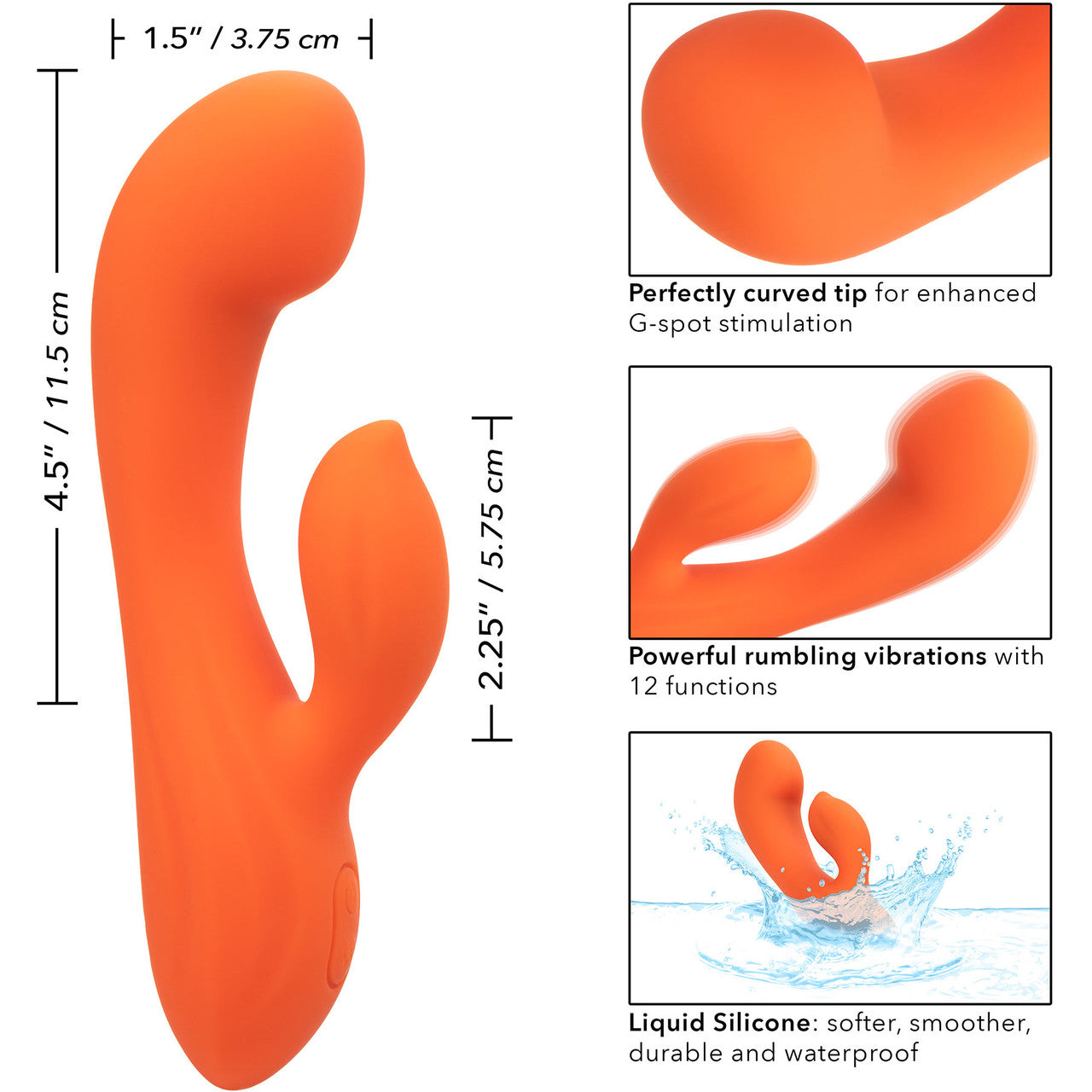 Stella Liquid Silicone Dual "G" Rechargeable Dual Stimulation Vibrator By CalExotics - Orange