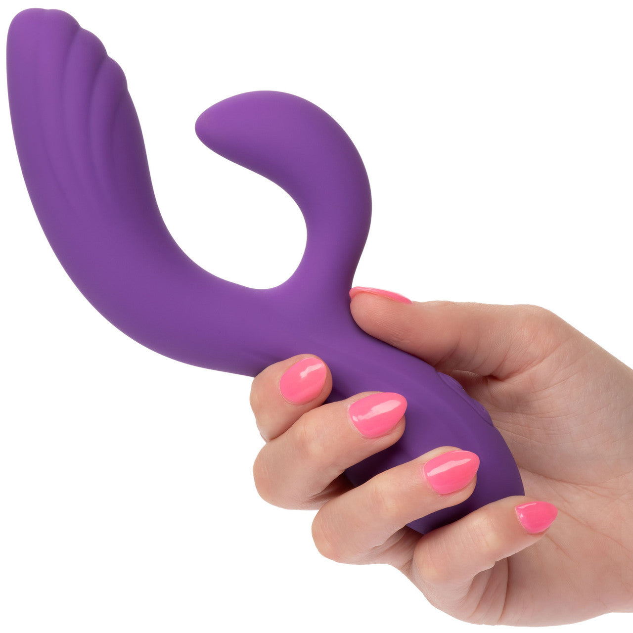 Stella Liquid Silicone "C" Curve Rechargeable Waterproof Dual Stimulation G-Spot Vibrator - Purple