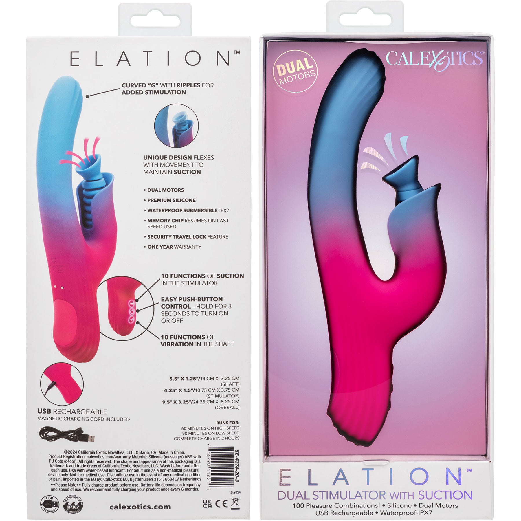 Elation™ Rechargeable Silicone Dual Stimulator With Suction By CalExotics