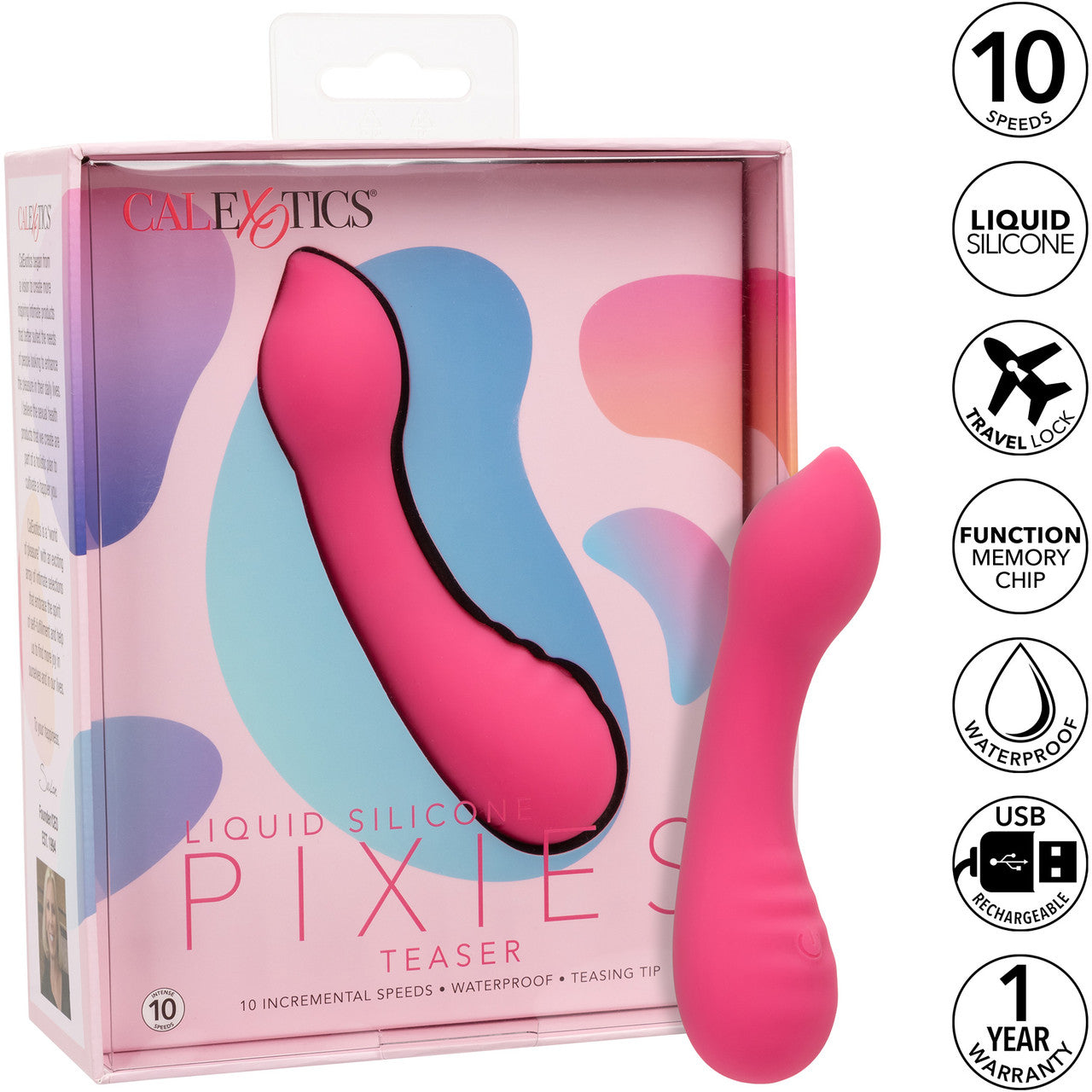 Liquid Silicone Pixies Teaser Rechargeable Waterproof Vibrator By CalExotics - Pink