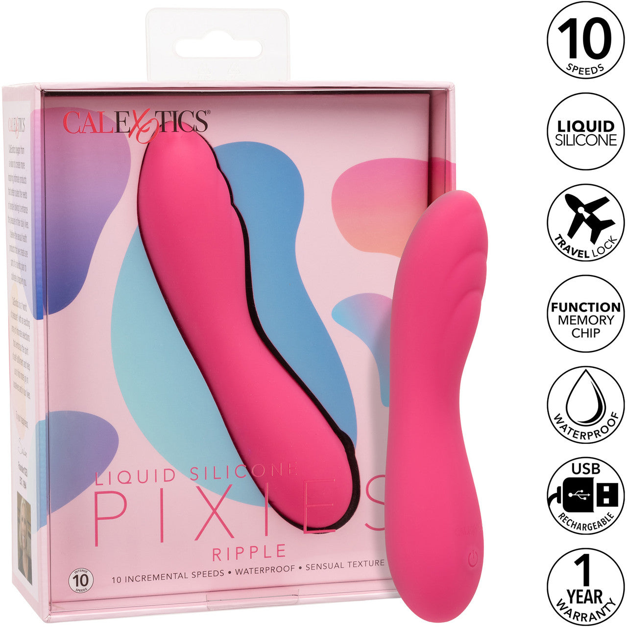 Liquid Silicone Pixies Ripple Rechargeable Waterproof Vibrator By CalExotics - Pink