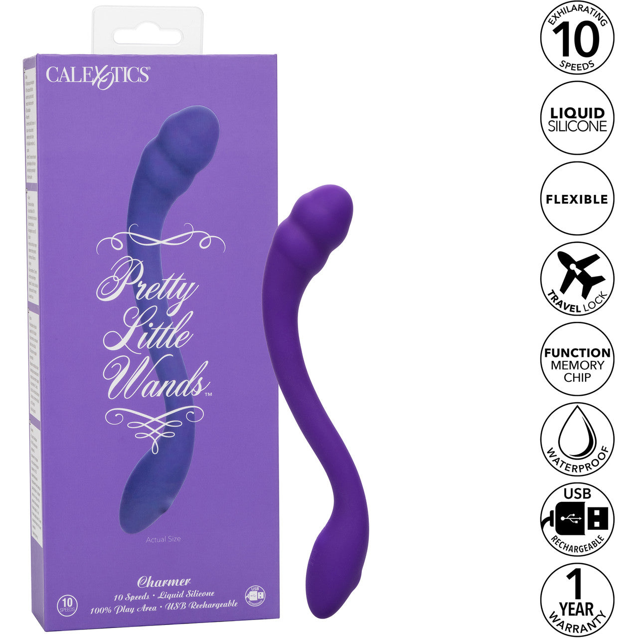 Pretty Little Wands Charmer Rechargeable Silicone Flexible Vibrator By CalExotics - Purple