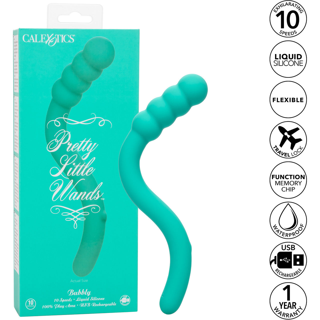 Pretty Little Wands Bubbly Rechargeable Silicone Flexible Vibrator By CalExotics - Aqua