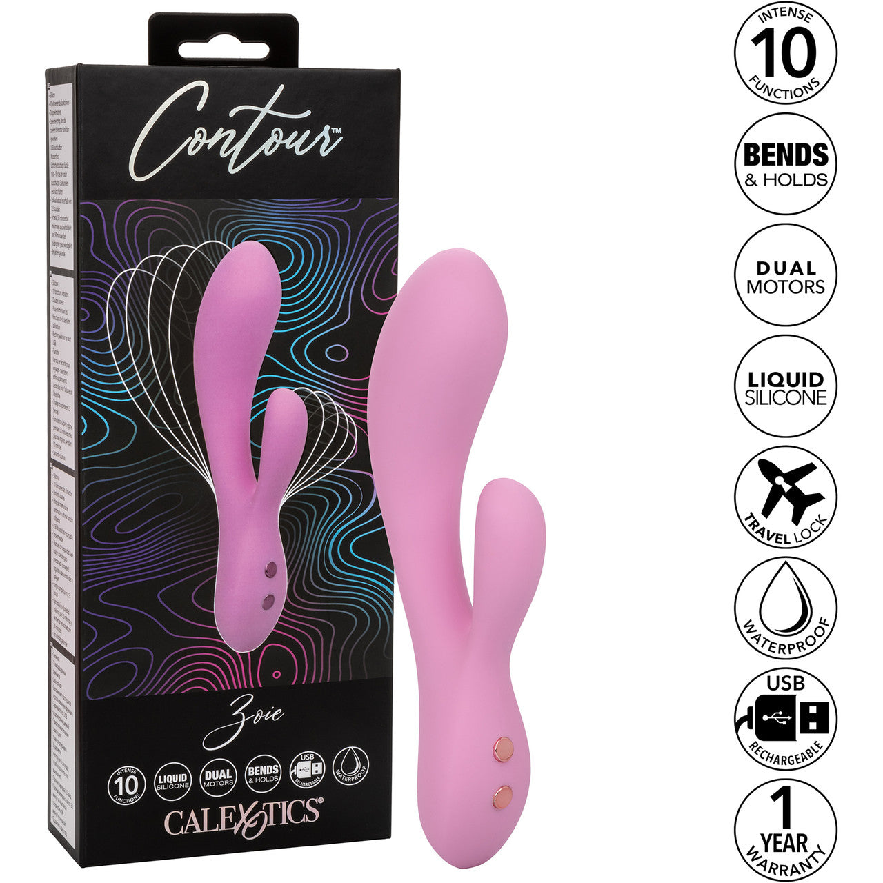 Contour Zoie Silicone Waterproof Rechargeable Rabbit Style Vibrator By CalExotics