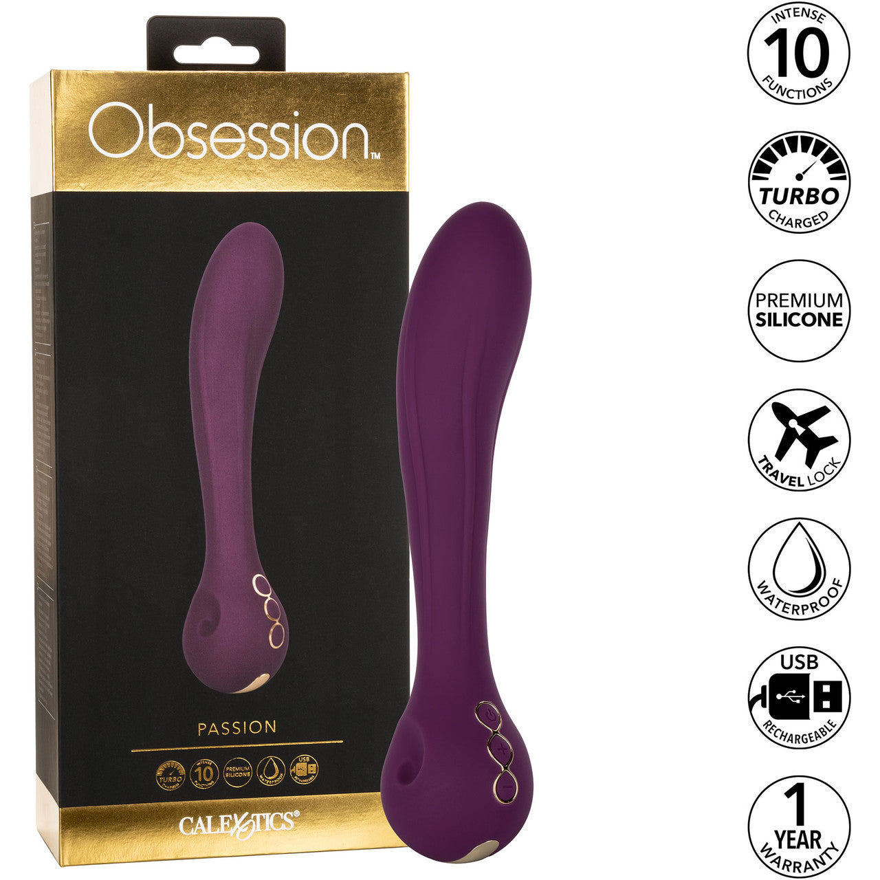 Obsession Passion Rechargeable Waterproof Silicone G-Spot Vibrator - Purple