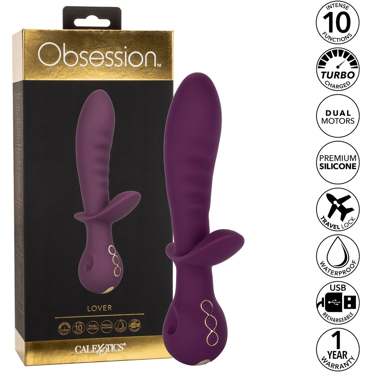 Obsession Lover Rechargeable Waterproof Silicone Dual Stimulation Vibrator By CalExotics - Purple