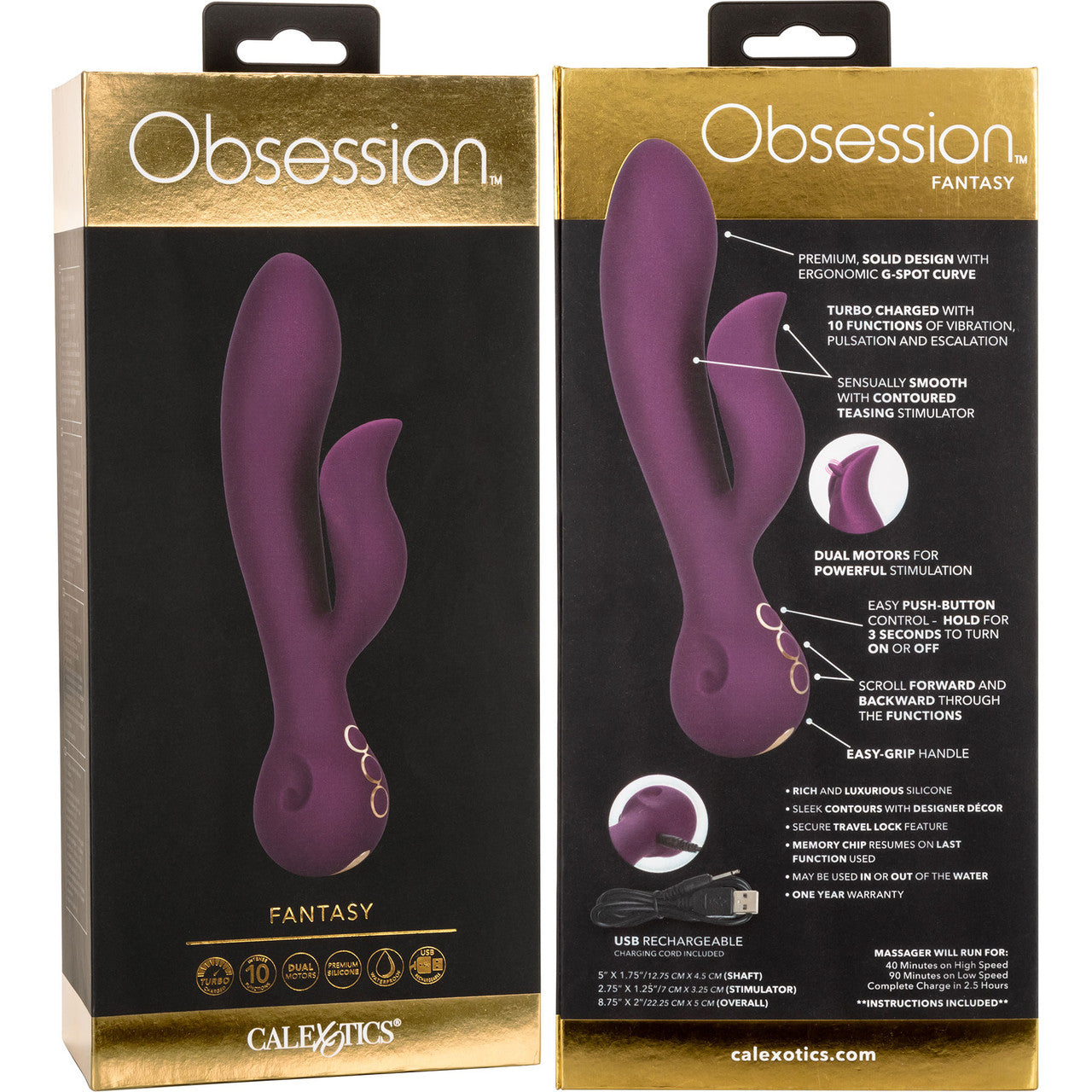 Obsession Fantasy Rechargeable Waterproof Silicone Rabbit Vibrator By CalExotics - Purple