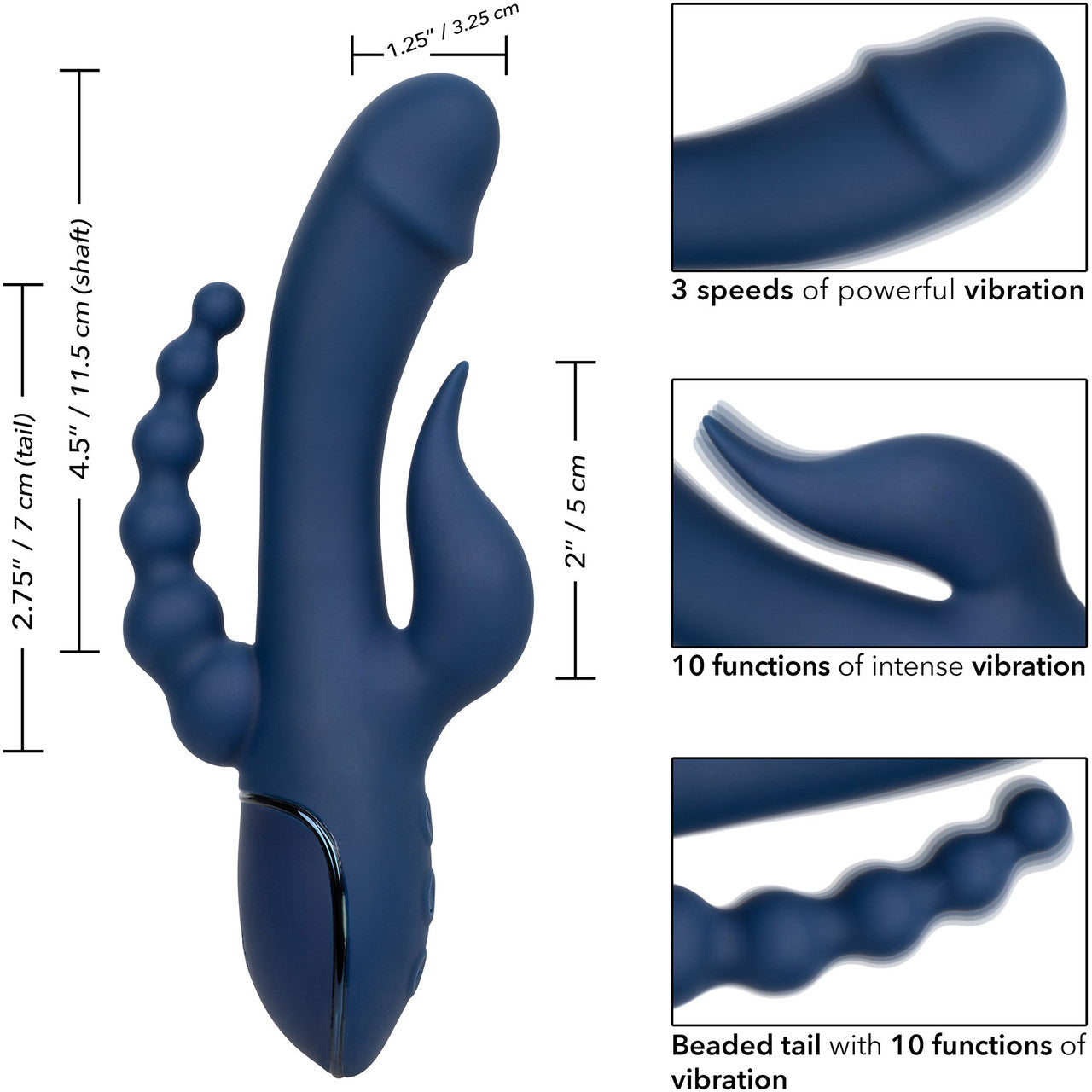 III Triple Orgasm Silicone Rechargeable Triple Stimulation Vibrator By CalExotics - Navy