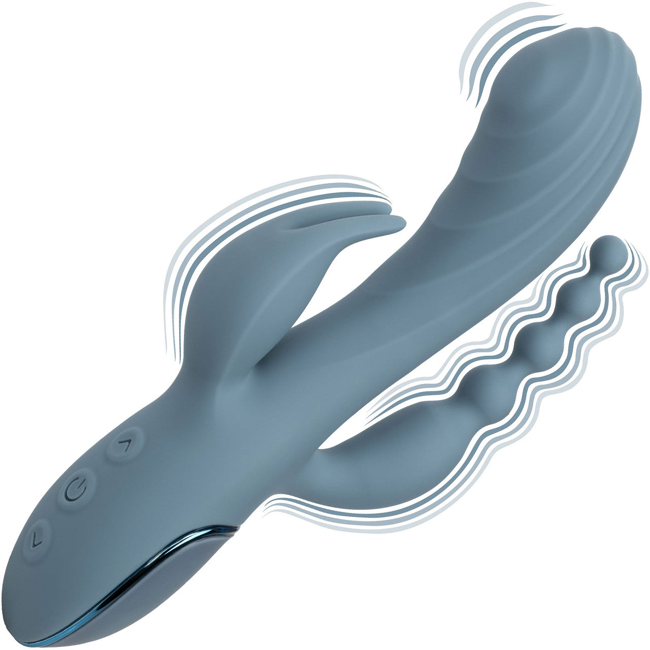 III Triple Ecstasy Silicone Pulsating Rechargeable Triple Stimulation Vibrator By CalExotics - Blue