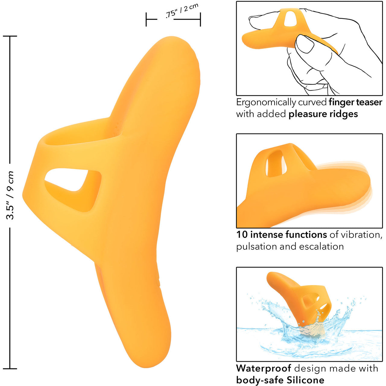 Neon Vibes - The Pleasure Vibe Rechargeable Waterproof Silicone Finger Vibrator By CalExotics - Orange