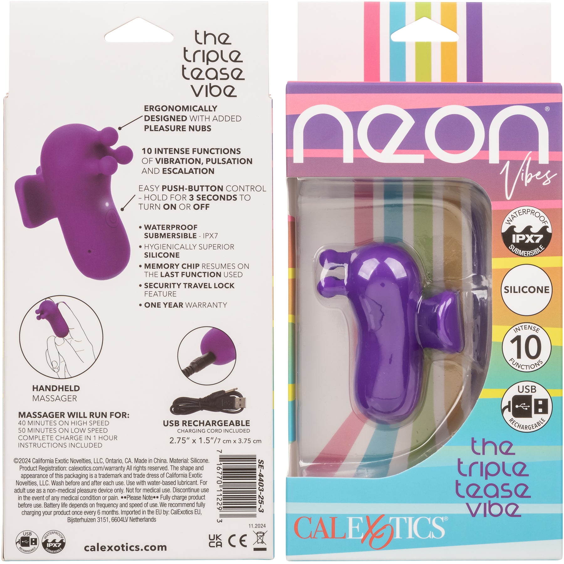 Neon Vibes The Triple Tease Vibe Rechargeable Silicone Vibrator