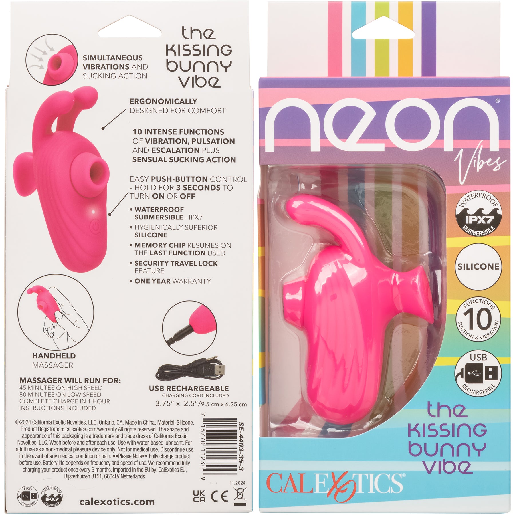 Neon® Vibes The Kissing Bunny Vibe Rechargeable Silicone Sucking Vibrator