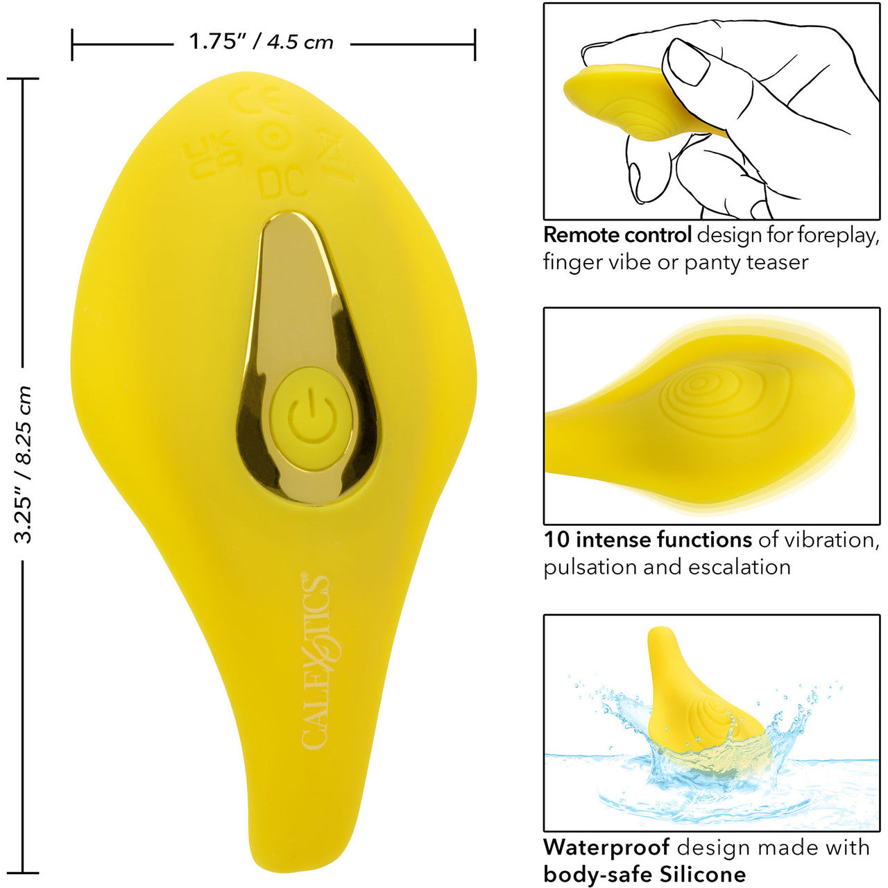 Neon Vibes - The Secret Vibe Rechargeable Silicone Lay On Vibrator With Remote By CalExotics - Yellow