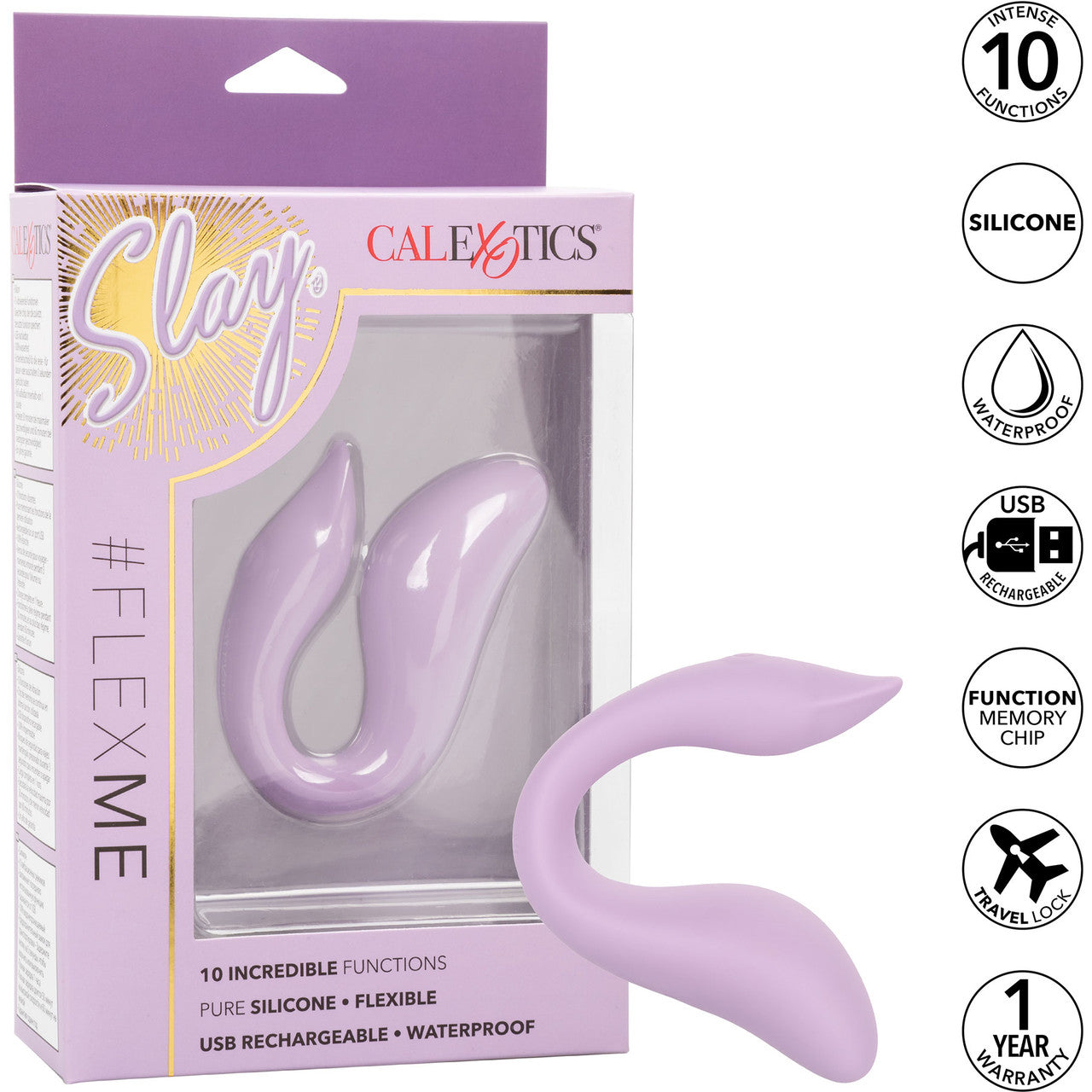 Slay #FlexMe Silicone Waterproof Rechargeable Dual Stimulation Vibrator By CalExotics - Purple