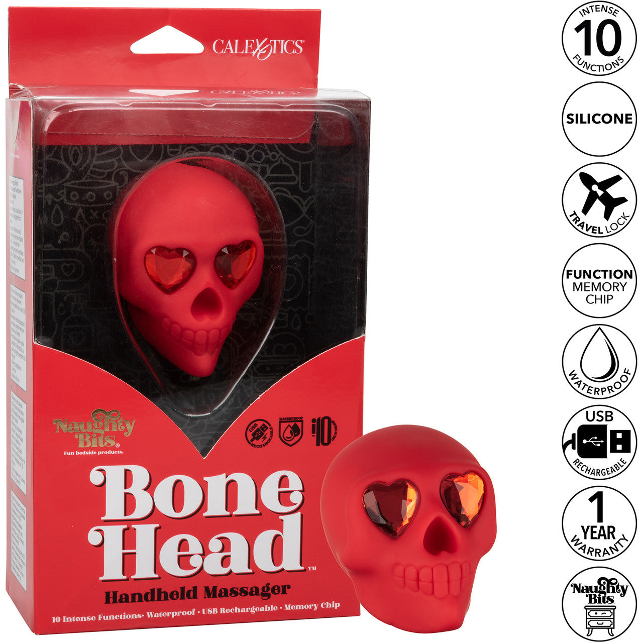 Naughty Bits Bone Head Rechargeable Silicone Handheld Massager By CalExotics - Red