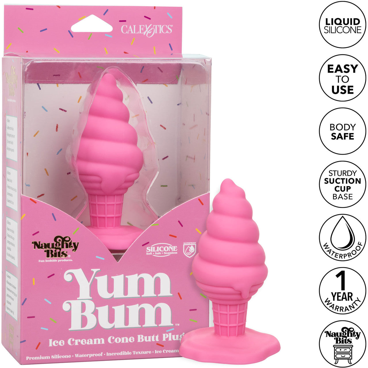 Naughty Bits Yum Bum Ice Cream Cone Silicone Butt Plug By CalExotics - Pink