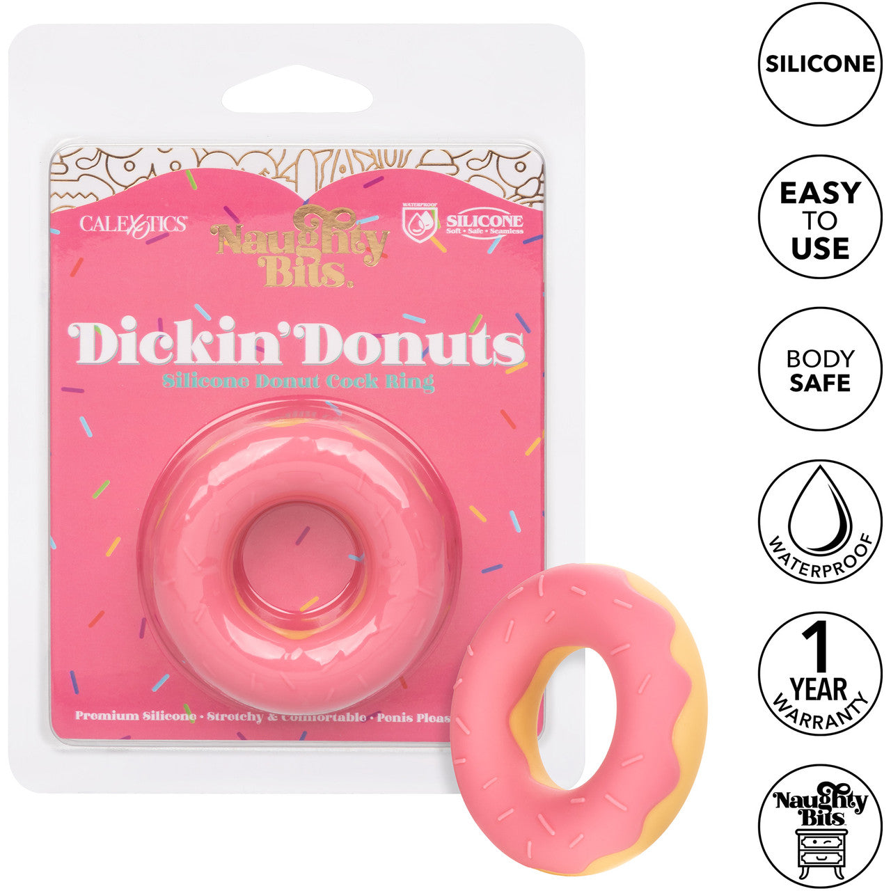 Naughty Bits Dickin' Donuts Silicone Donut Cock Ring By CalExotics - Pink