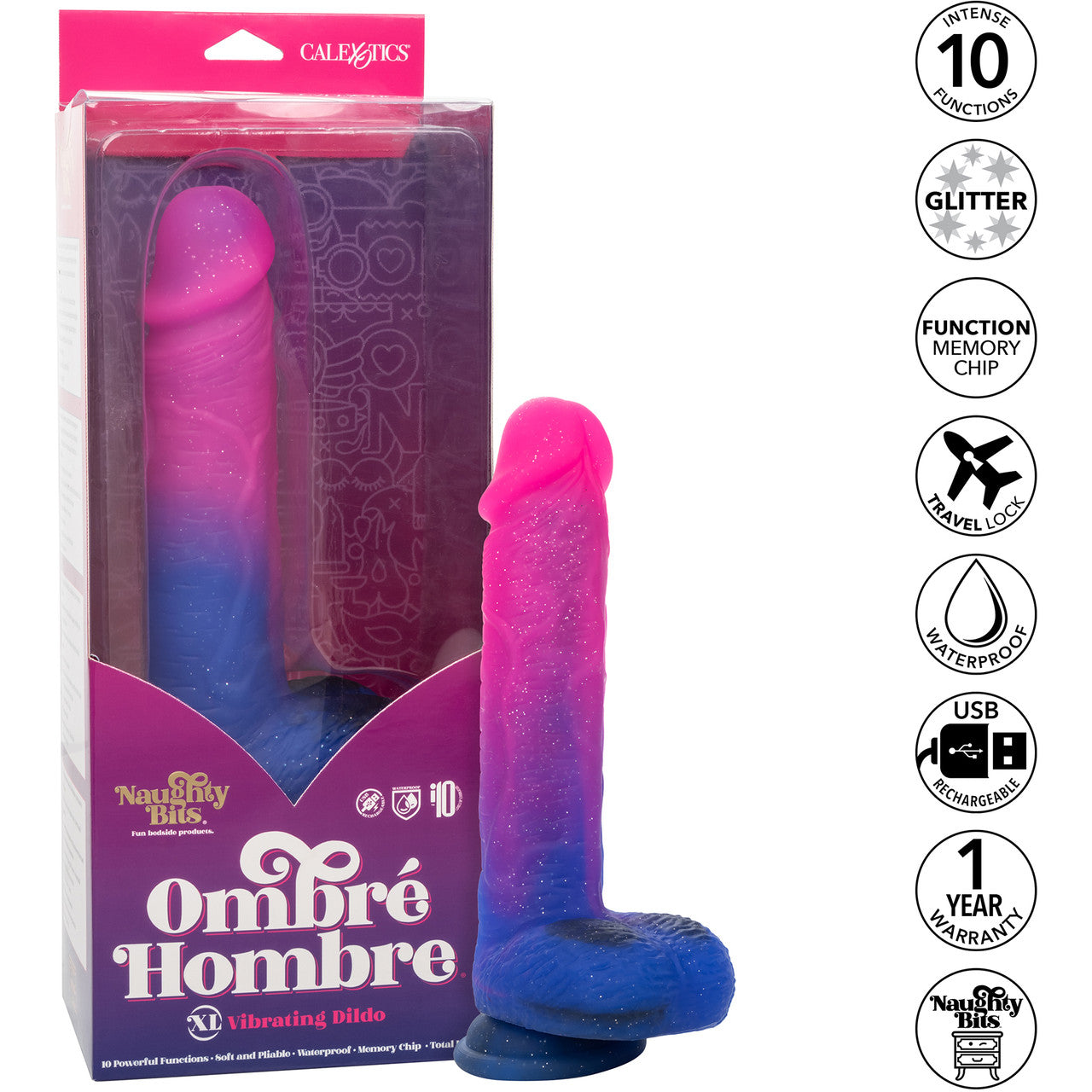 Naughty Bits Ombré Hombre XL Silicone Vibrating Suction Cup 8.5" Dildo by CalExotics