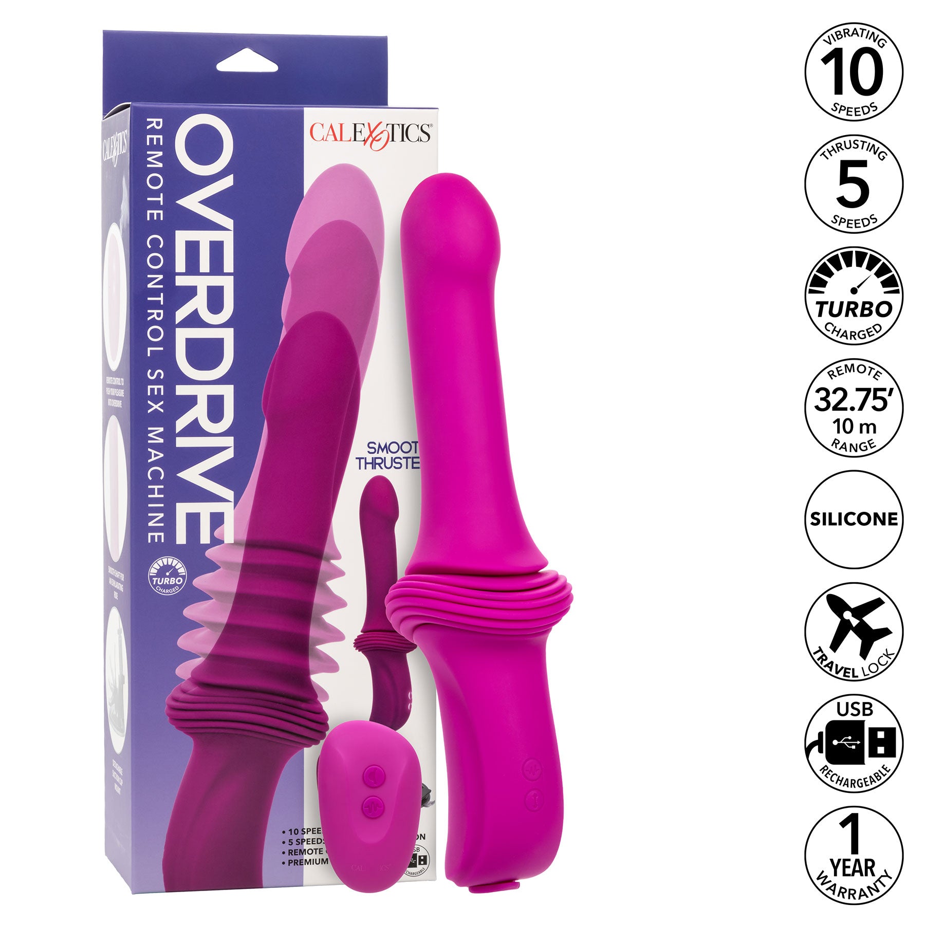 Overdrive Remote Control Sex Machine Handheld Silicone Smooth Thruster By CalExotics